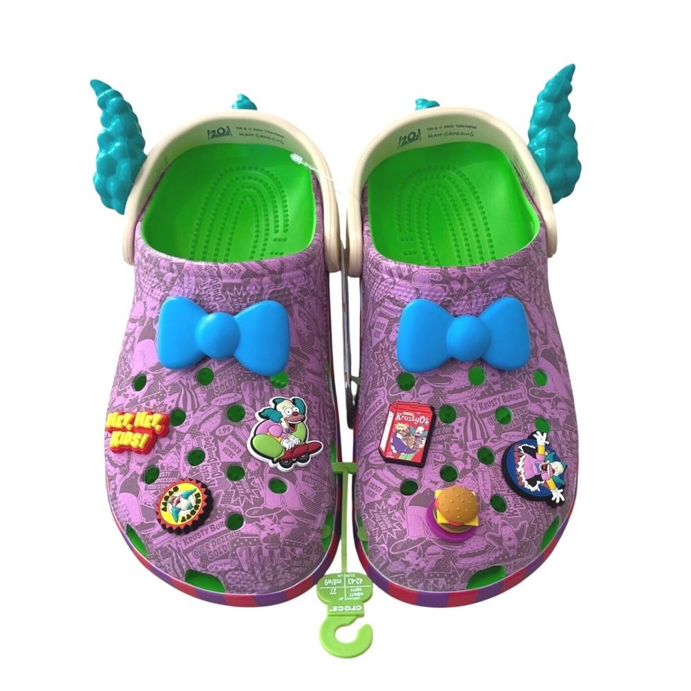 Crocs The Simpsons‎ Krusty the Clown Clog Shoes Purple Blue Bow Kids M9 W11